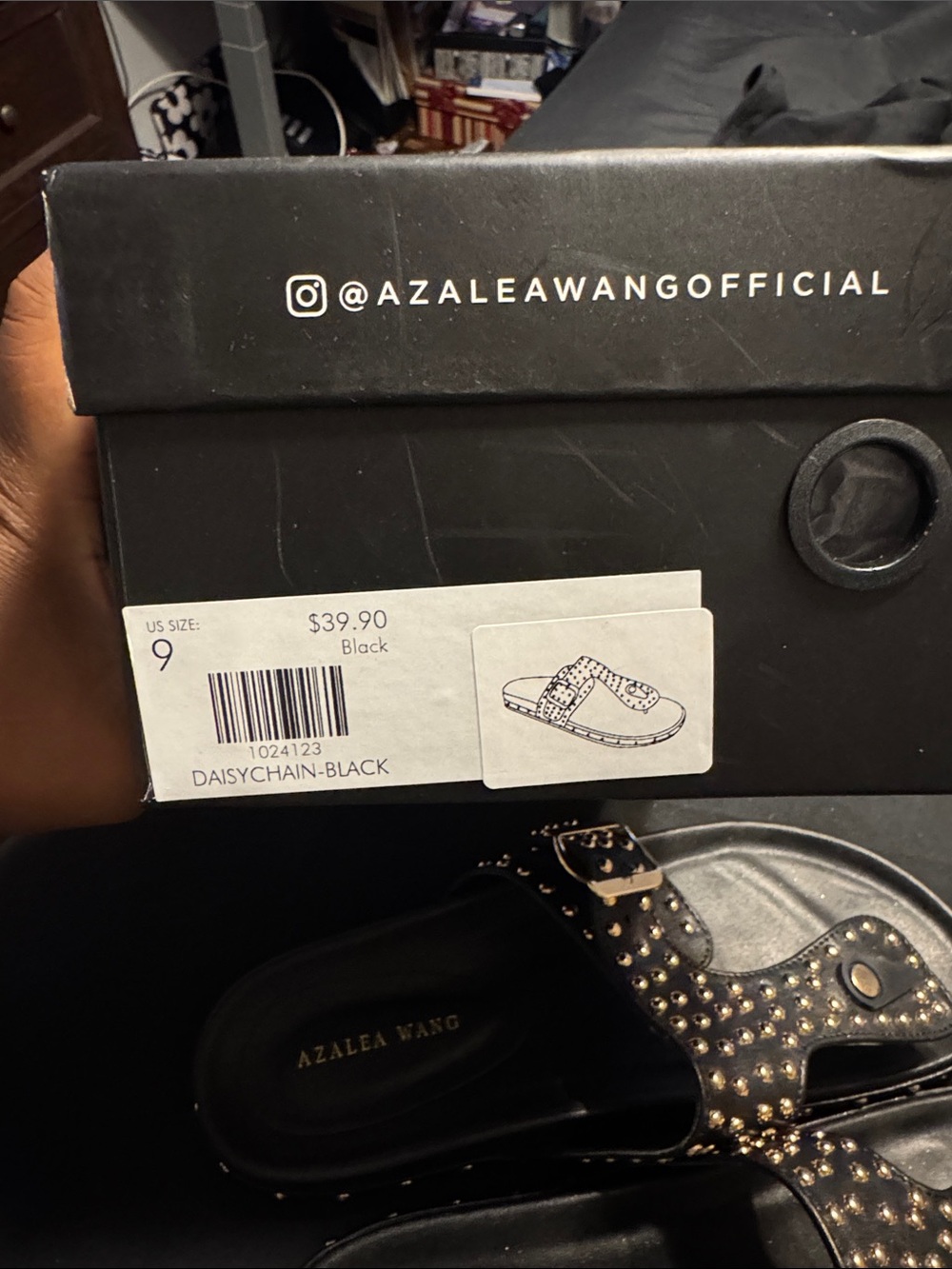 Azalea Wang Black Studded Buckle Slide Sandals - Picture 2 of 3